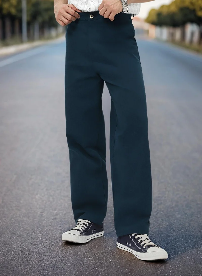 Urbano Fashion Men's Navy Loose Baggy Fit Solid Chino Trousers Non-Stretchable